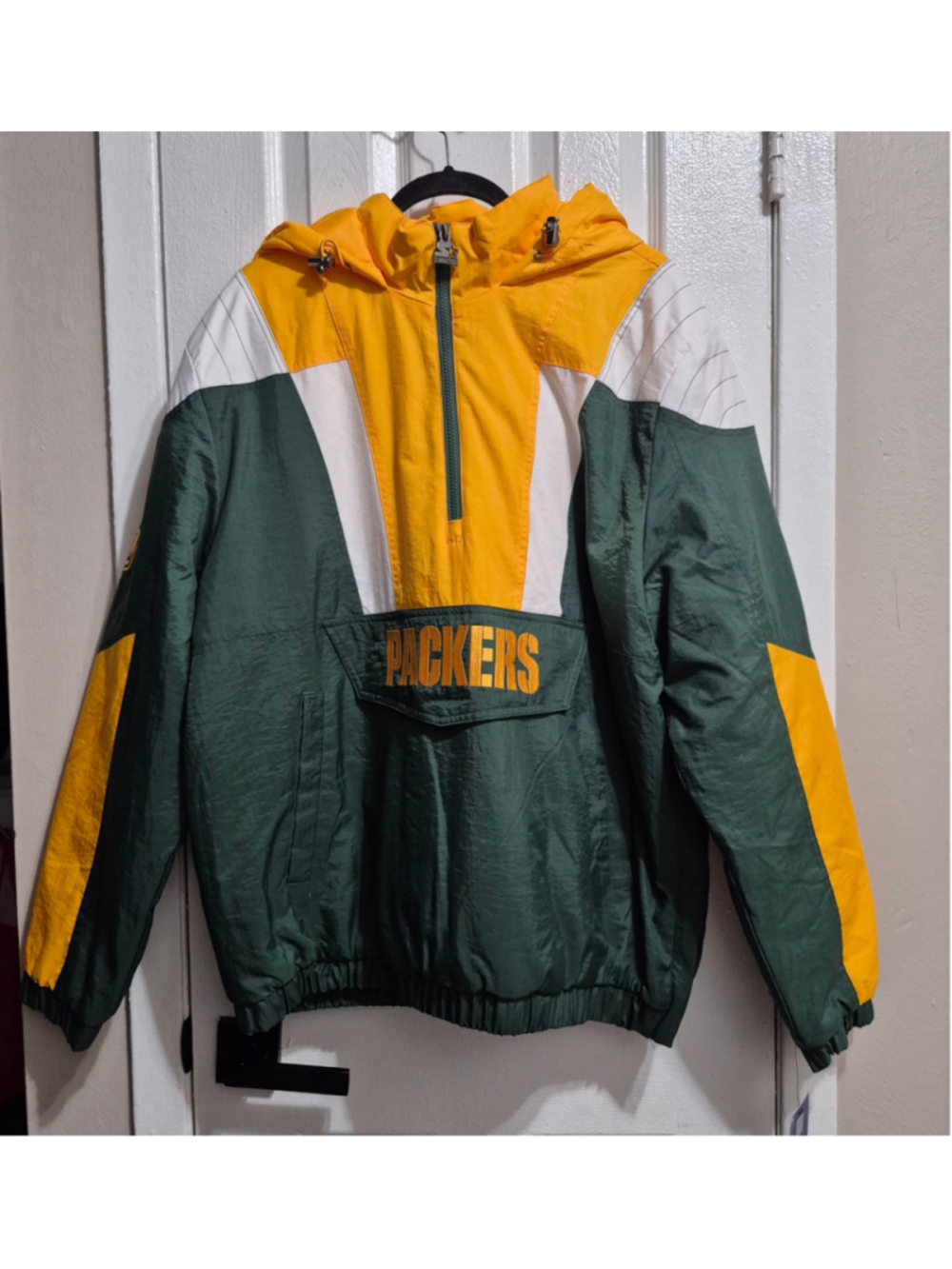 Men's Starter Green Bay Packers Pull Over Windbreaker Jacket Size L Green Yellow
